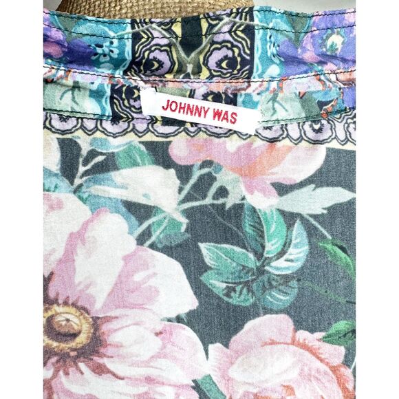 Johnny Was SILK Floral Bethia Mixed-Print Button Long-Sleeve PLUS Kimono Top - Picture 10 of 12